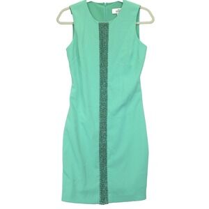 Belle Badgley Mischka Dress Womens 2 Aqua Blue Sheath Beaded Sleeveless Elegant